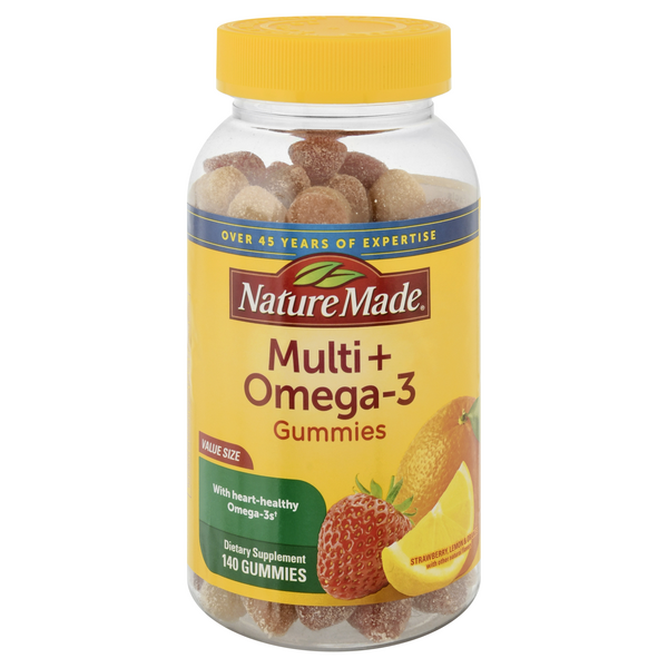 Nature Made Nulti+ Omega-3 Gummies Strawberry, Lemon & Orange Flavors