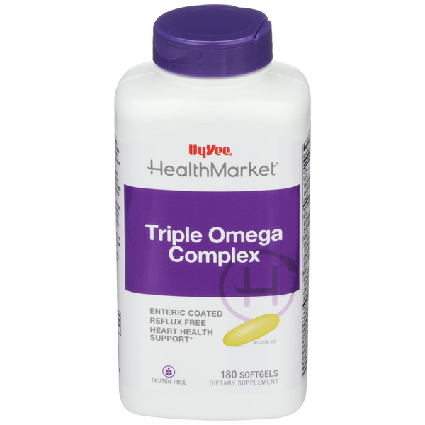 Hy-Vee HealthMarket Enteric Coated Triple Omega Complex 3-6-9 Dietary Supplement Softgels