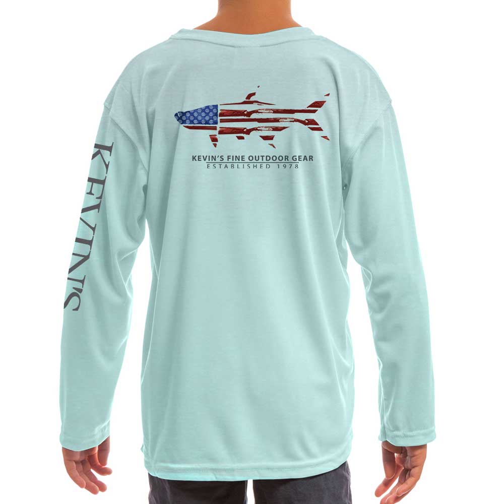 Kevin's Kids Soft-Tek Gun Flag Performance Shirt-CHILDRENS CLOTHING-Arctic Blue-XS-Kevin's Fine Outdoor Gear & Apparel