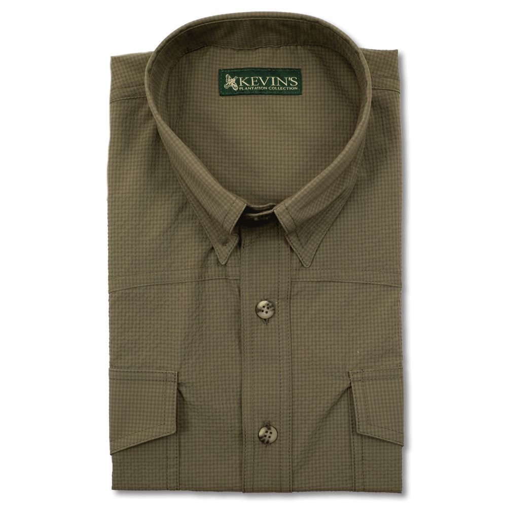Kevin's Men's Performance Stretch Western Short Sleeve Seersucker Shirt-Olive-S-Kevin's Fine Outdoor Gear & Apparel