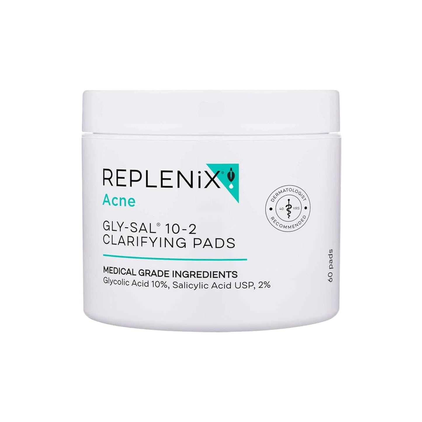 Replenix Gly-Sal Clarifying Pads, Medical-Grade Exfoliating Cleansing Wipes for Acne-Prone Skin, Oil-Free Facial Treatment with Witch Hazel, Contains Glycolic & Salicylic Acids (60 ct.)