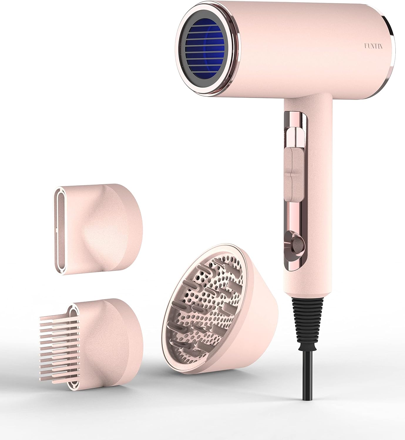 FUNTIN Hair Dryer, Blow Dryer with Diffuser Brush for Women 4C Thick Hair Ionic Hair Dryer(Baby Pink)