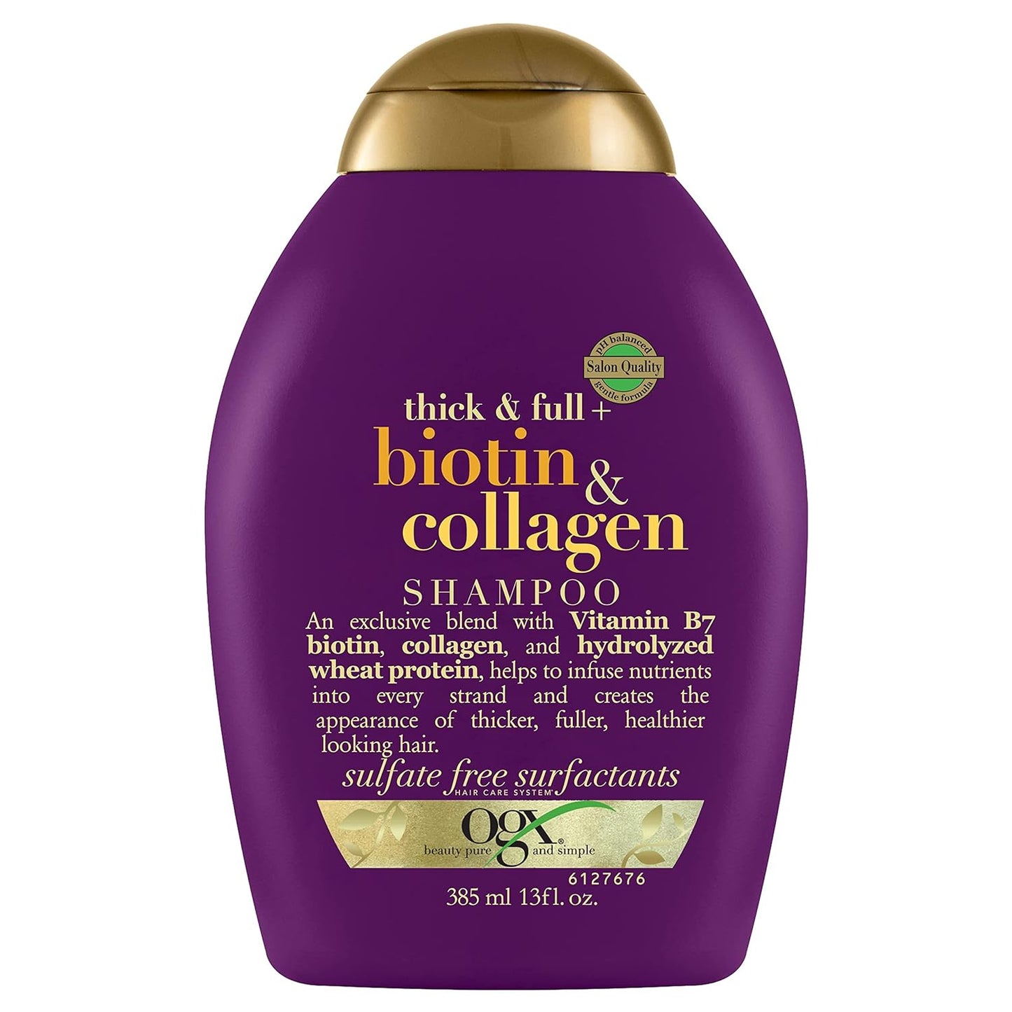 OGX Thick & Full + Biotin & Collagen Volumizing Shampoo for Thin Hair, Thickening Shampoo with Vitamin B7 & Hydrolyzed Wheat Protein, Paraben-Free, Sulfate-Free Surfactants, 13 fl oz