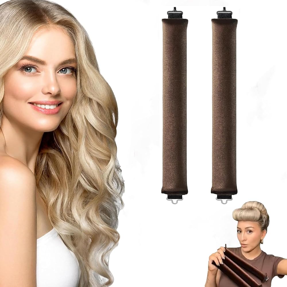 Heatless Hair Curler,Overnight Heatless Curls Blowout Rods Headband for All Hair Types,Flexi Rods with Hook,No Heat Curls to Sleep for Curl Rods,Women Long Hair Styling Tools (2PC,Coffee)
