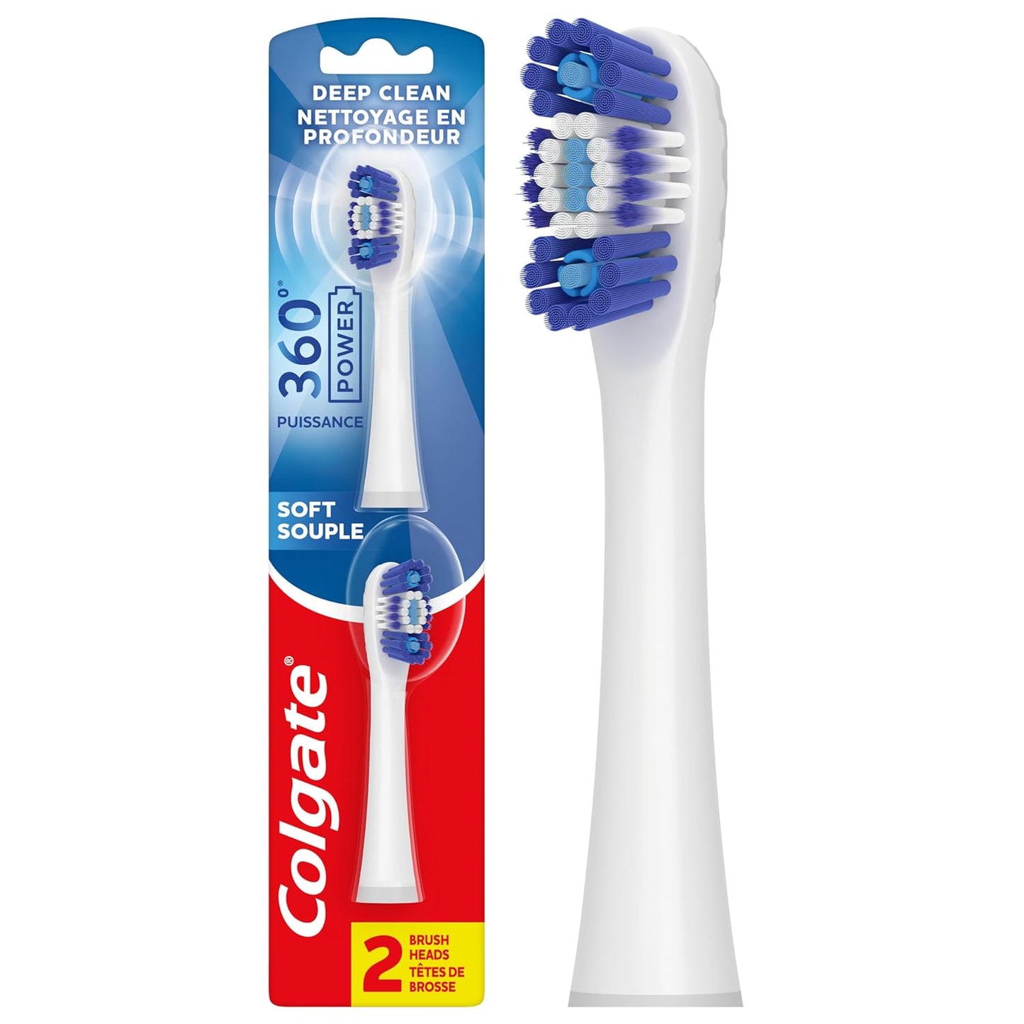 Colgate 360 Floss Tip Battery Powered Toothbrush Refill Heads, 2 Pack