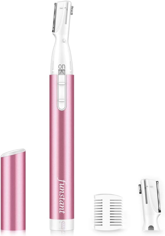 Upgraded Eyebrow Trimmer, Funstant Precision Electric Eyebrow Razor for Women Battery-Operated Facial Hair Remover with Comb No Pulling Sensation Painless for Face Chin Neck, Upper-Lip, Peach-Fuzz
