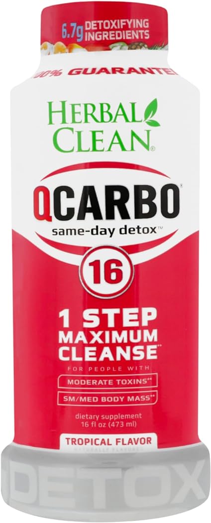 Herbal Clean QCarbo16 Same-Day Premium Detox Drink, Tropical Flavor, 16 Fl Oz