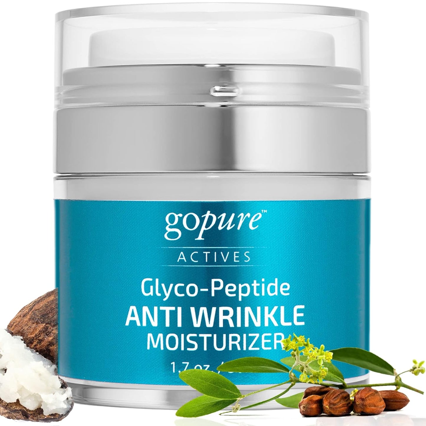goPure Glyco-Peptide Anti Wrinkle Face Cream - Hyaluronic Acid Moisturizer for Face with Glycolic Acid, Peptides, and Vitamin E - Hydrating Facial Moisturizer with Anti-Aging Formula - 1.7 fl oz