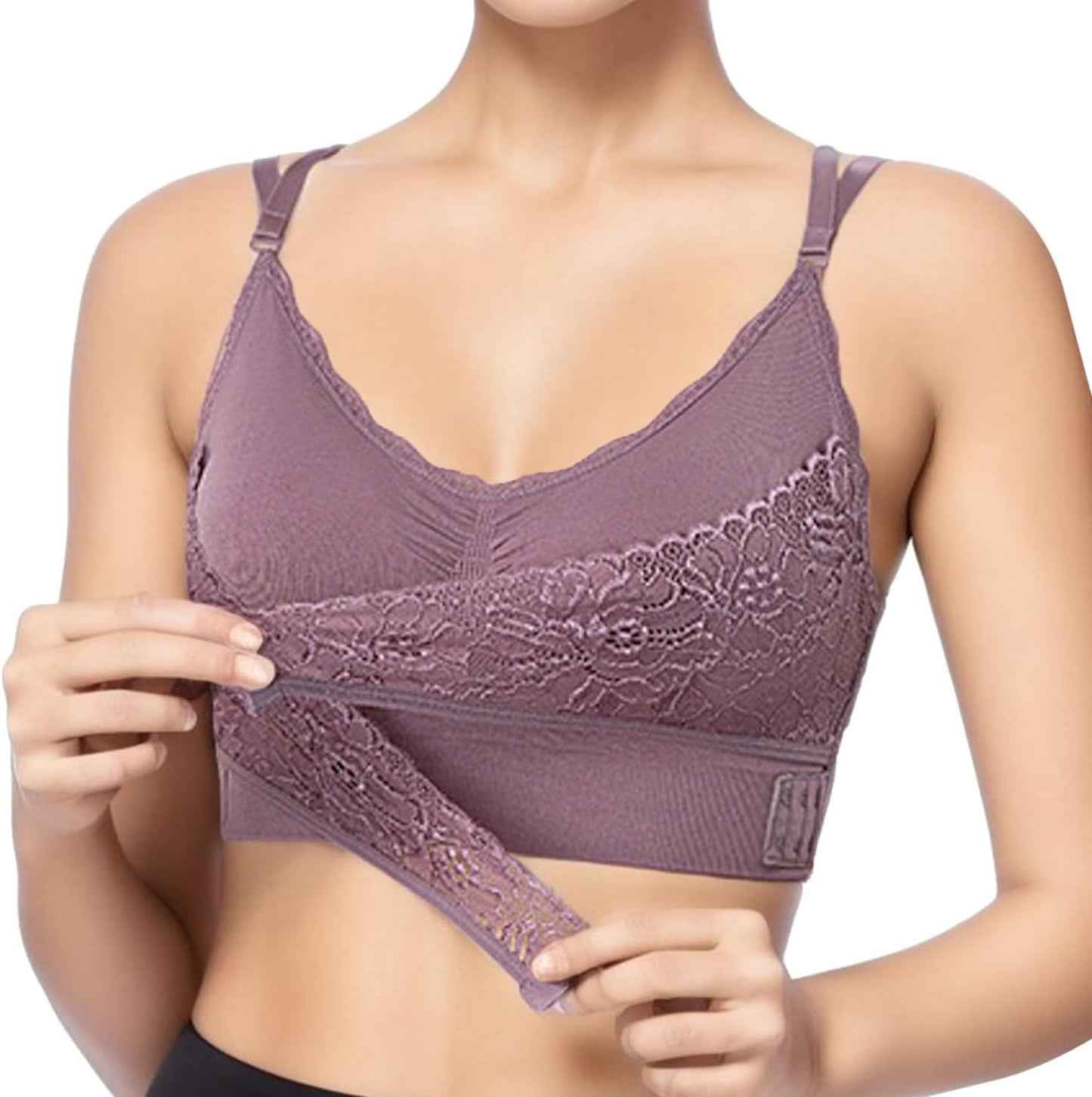 Women Comfy Bra Side Buckle Lace Crisscross Corset Beauty Back Wirefree Sports Adjustable Yoga Sleep Tank Top Bra