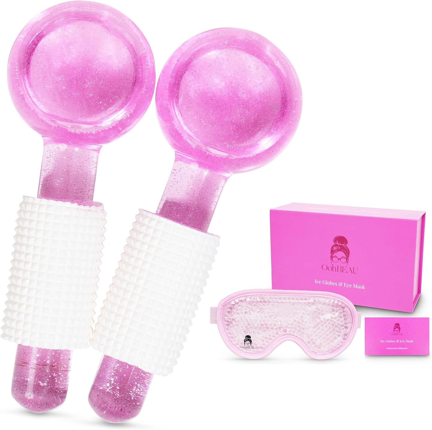 OohBEAU Ice Globes for Face & Cooling Eye Mask | Cooling Globes Set for Face/Neck, Eye Mask for Dark Circles, Puffiness, Skin Tightening, Anti Aging | Skin Care Tools to Relax & Relieve Stress