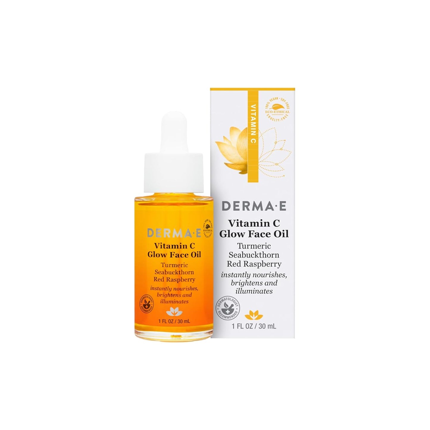 DERMA-E Vitamin C Glow Face Oil Ð Facial Oil Instantly Nourishes, Brightens and Illuminates for a Radiant Glow Ð Extreme Glow Oil for Face with Turmeric, Seabuckthorn and Red Raspberry, 1 Fl Oz