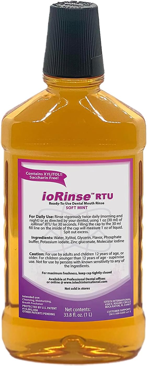 ioRinse Ready-to-Use (RTU) Mouthwash for Fresher Breath, Halitosis Relief, Alcohol-Free, Fluoride-Free and a Professional Clean, Original ioRinse RTU Mouth Wash, Zero Alcohol - Soft Mint Flavor, 1L