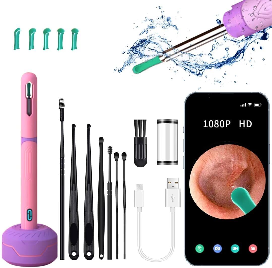 High-Tech Ear Wax Removal Features Soft Silicone Scoop & 1080P HD Otoscope Camera- Purple