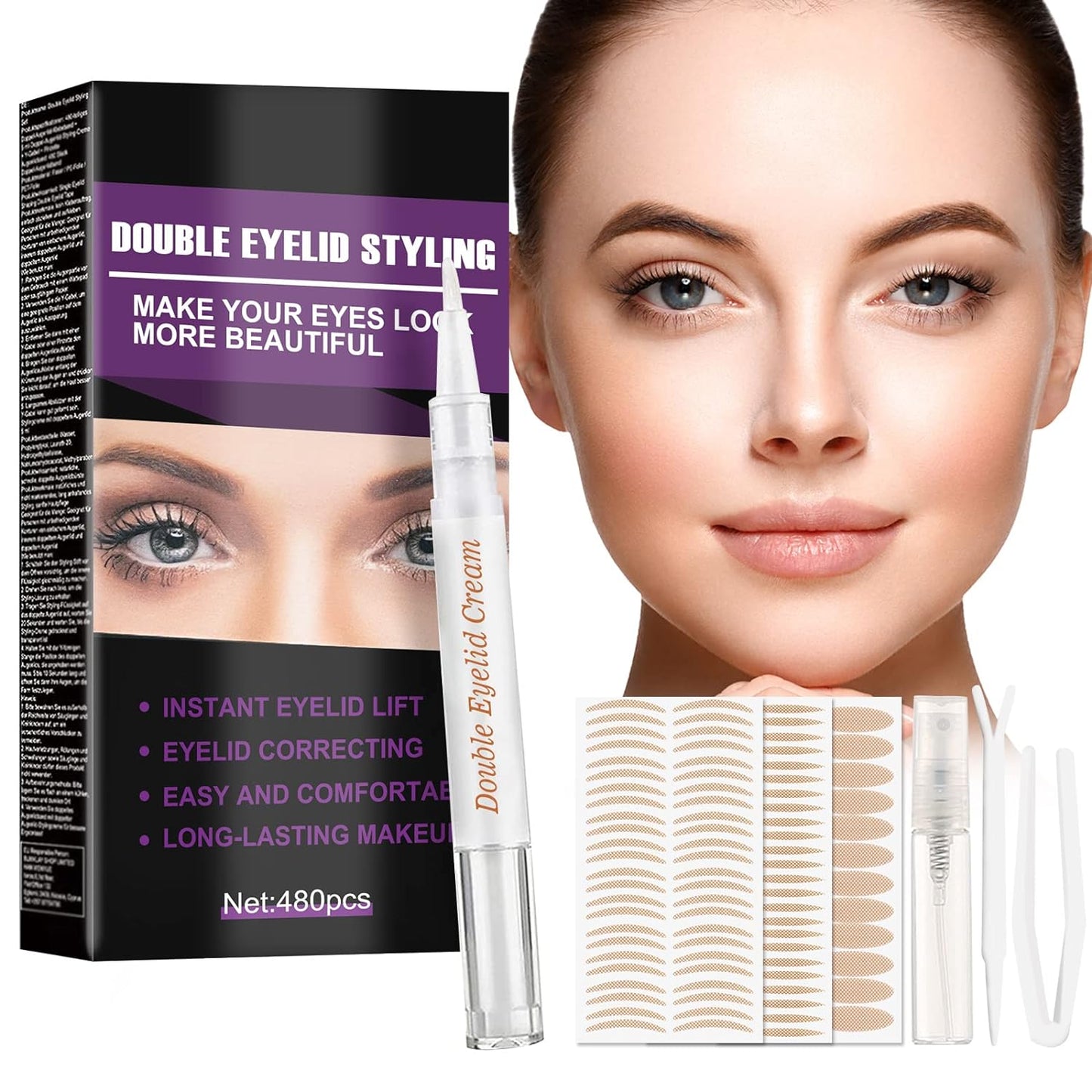 PLAZALA Eyelid Tape, Breathable Invisible Eyelid Lifter Strips, Double Eye Lift Tape Bands for Droopy Hooded Eyes, Keep Beautiful Corrector