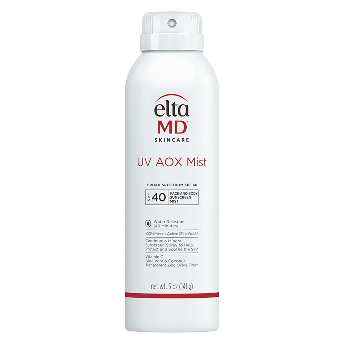 EltaMD UV AOX Mist Mineral Sunscreen Spray SPF 40, Zinc Oxide, 5 oz Bottle, Water Resistant up to 40 Minutes, Broad Spectrum UVA/UVB Protection, Fragrance Free