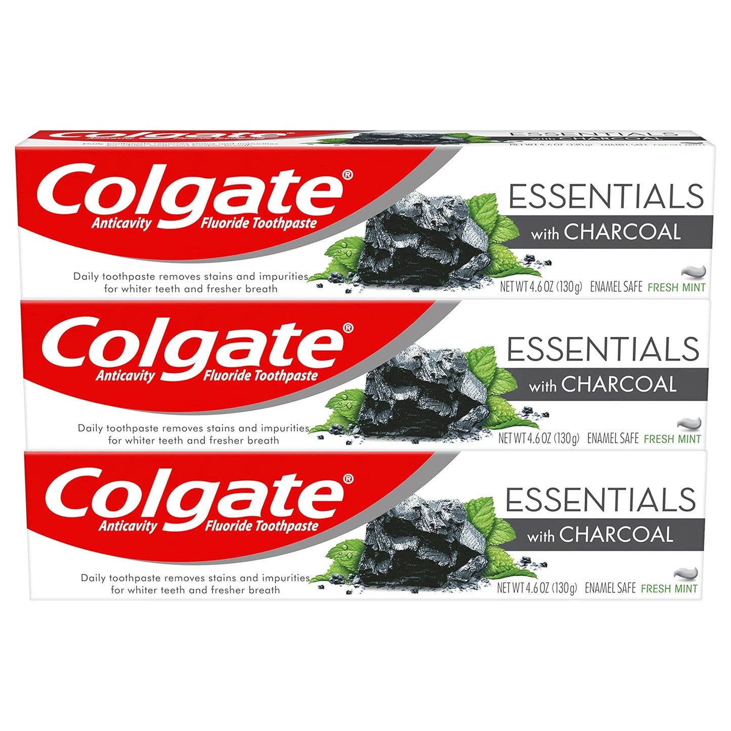 Colgate Charcoal Teeth Whitening Toothpaste, Natural Mint Flavor, Vegan, 4.6 Ounce, 3 Pack