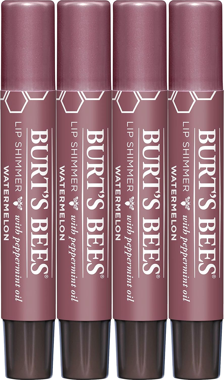 Burt's Bees Shimmer Lip Tint Valentines Day Gifts Set, Tinted Lip Balm Stick, Moisturizing for All Day Hydration with Natural Glowy Pigmented Finish & Buildable Color, Watermelon (4-Pack)