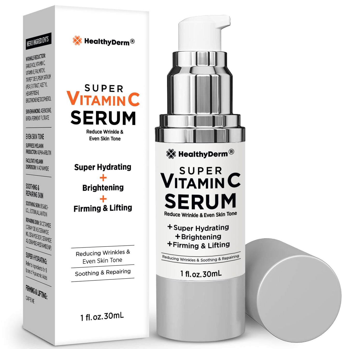 Super Vitamin C Serum for Women Over 70: Niacinamide, Vitamin C, Hyaluronic Acid, Peptides, Vitamin E, Caffeine, Bakuchiol, Hydrating, Lifting, Wrinkle & Age Spots Reduction