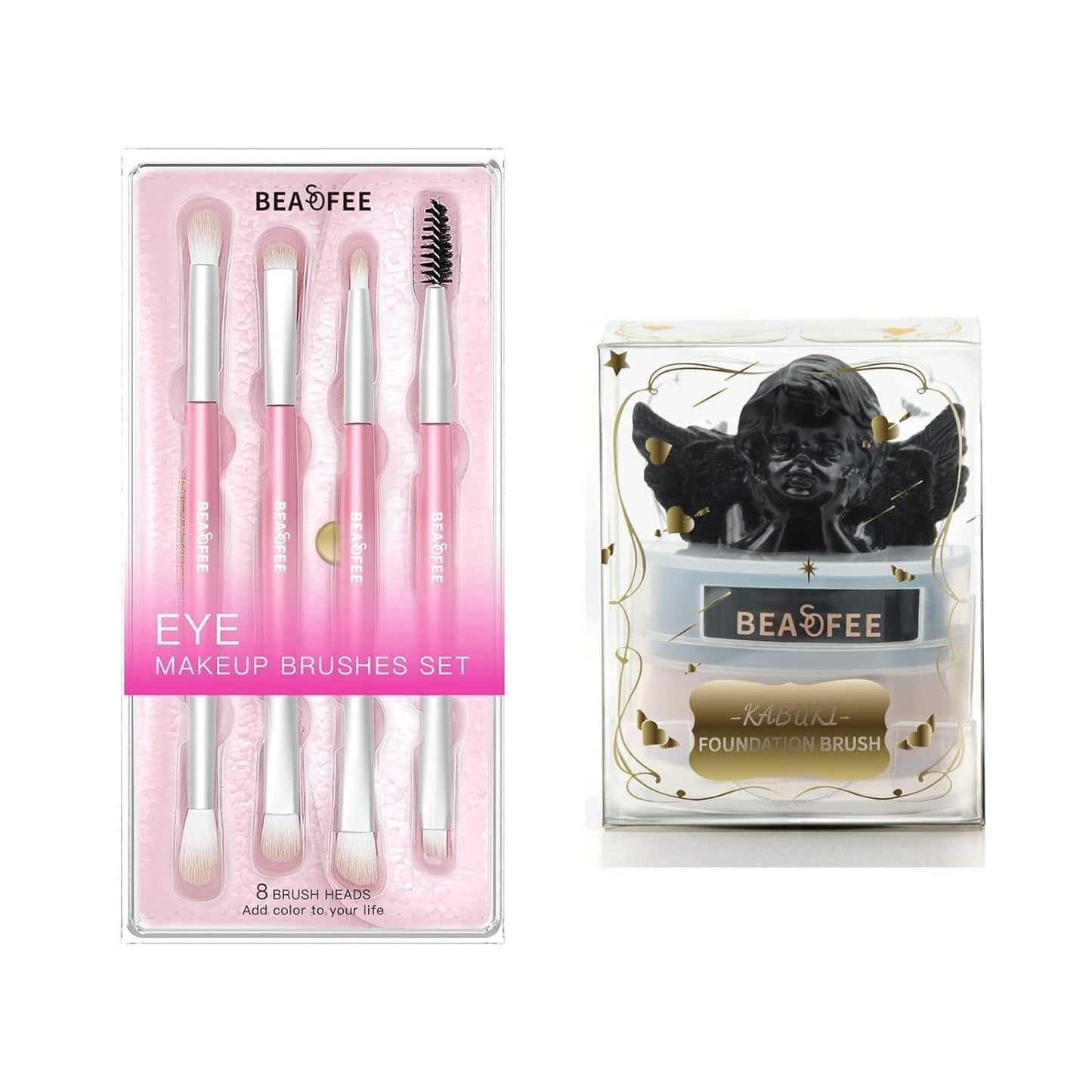BEASOFEE Dual End Eyeshadow brush set + Black Angel Kabuki Foundation Brush