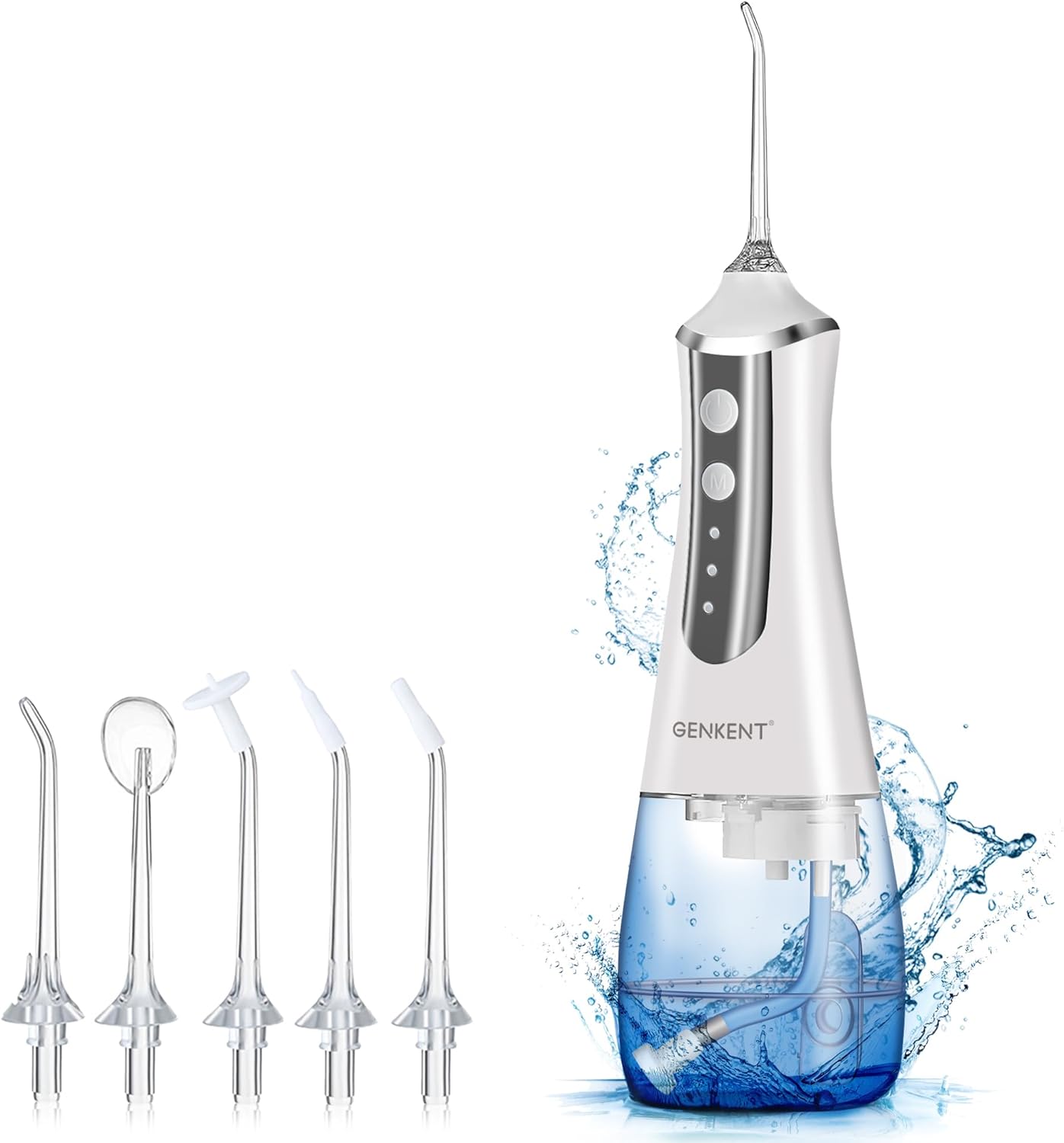 Water Dental Flosser Cordless for Teeth Cleaning 300ML Dental Oral Irrigator 3 Modes 5 Tips Rechargeable Waterproof Electric Water Picks and Flossing for Home Travel (White)