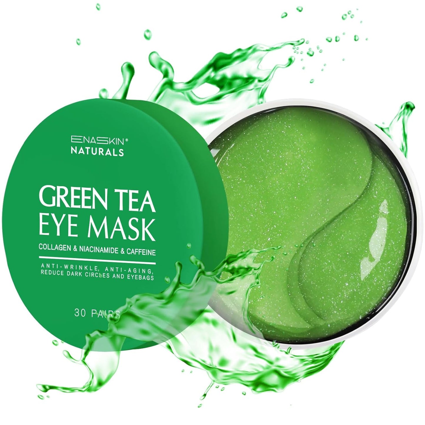 Enaskin Naturals Under Eye Patches Dark Circles Under Eye Masks for Puffiness - Green Tea Eye Gel Pads Retinol Collagen Hyaluronic Acid Moisturizing & Reducing Wrinkles 30 Pairs (Green Tea)