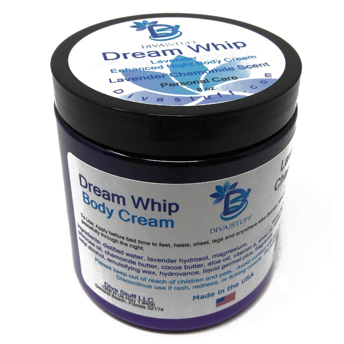 Diva Stuff Dream Whip Magnesium and Hemp Enhanced Night Body Cream for Relaxation and Bedtime Routine, Lavender Chamomile Ð 8 oz (Made in the USA)