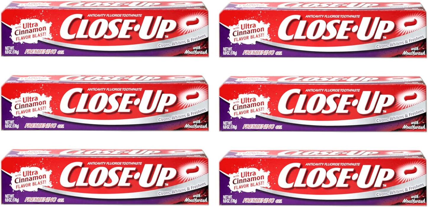 Close-Up Toothpaste, Refreshing Red Gel, Anticavity Fluoride, Cinnamon, 6 Ounce (Pack of 6)