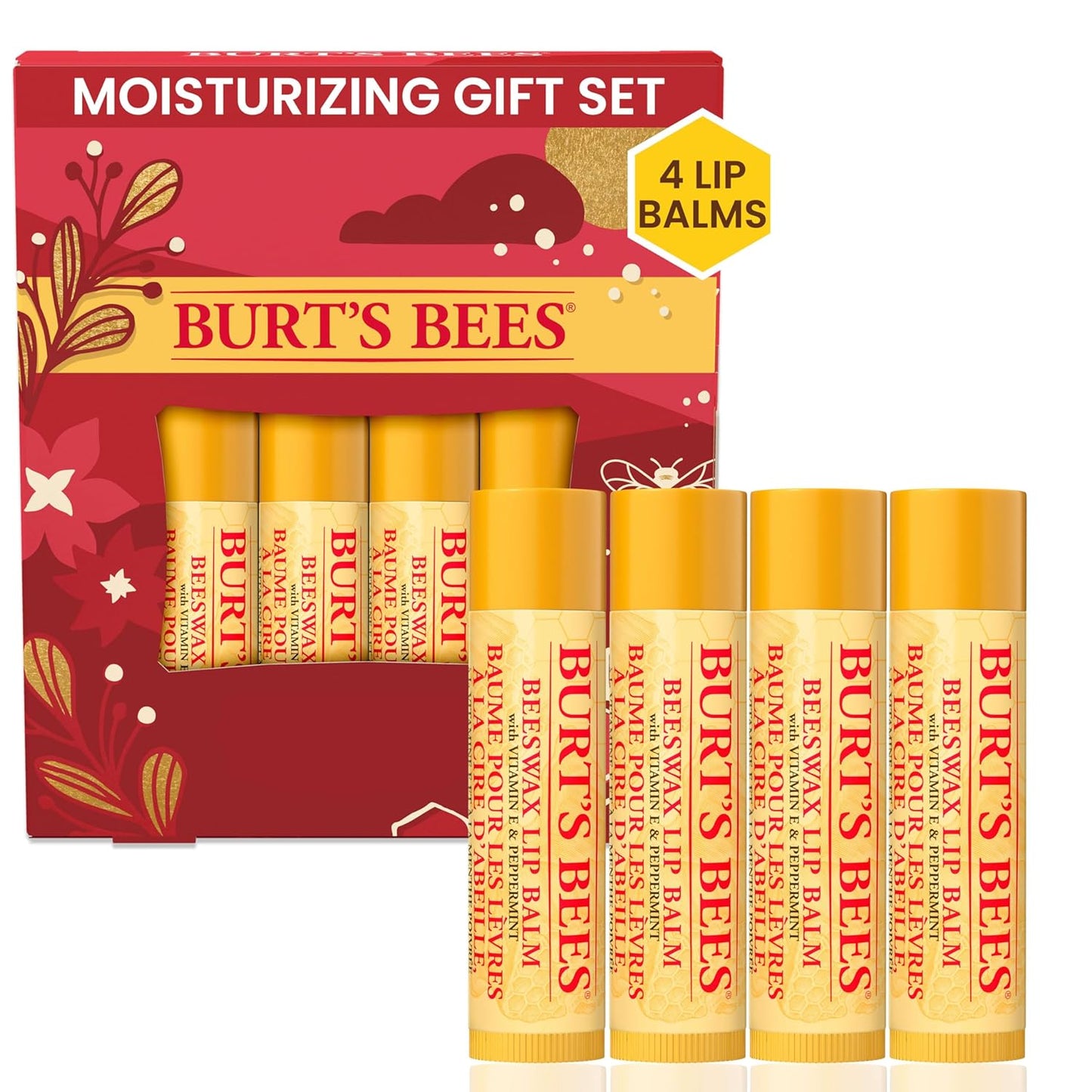 BurtÕs Bees Holiday Gift, 4 Lip Balms Stocking Stuffer, Beeswax Bounty Classic Set, Beeswax Moisturizing Lip Balm