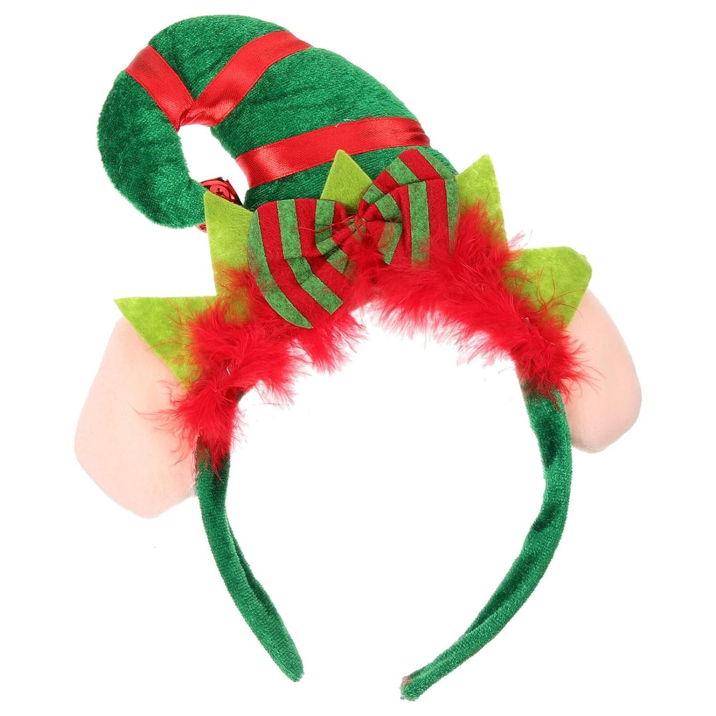 Lurrose Christmas Elf Headband Xmas Elf Hat Hair Band Elf Feather Headpiece with Bell for Santa Party Cosplay Costume Decoration