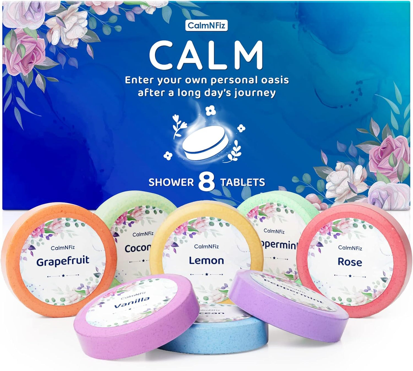 CalmNFiz Shower Steamers, Gifts for Mom,Shower Bombs,Valentine, Mother's Day Gifts for Women,Luxury Self Care Birthday Gifts for Women and Men,Blue Set,8 Packs