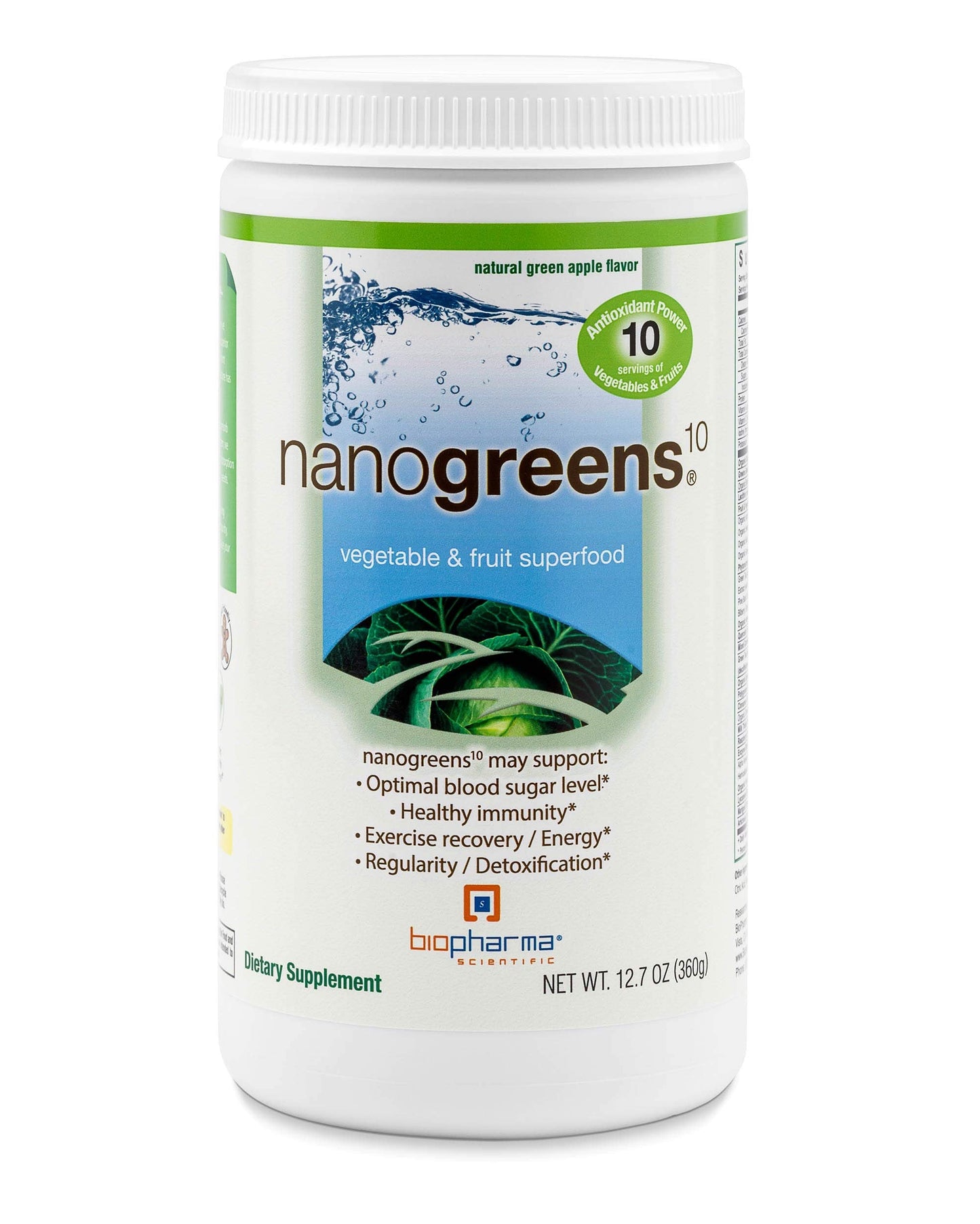 Biopharma Scientific NanoGreens Natural Green Apple Flavor 30 Servings 12.7 oz