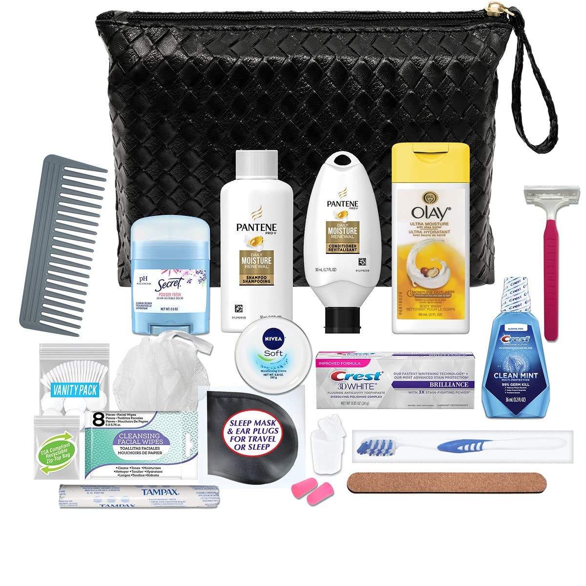 Convenience Kits International WomenÕs Premium 20-Piece Kit with Travel Size TSA Compliant Essentials in Stylish Cosmetic Bag