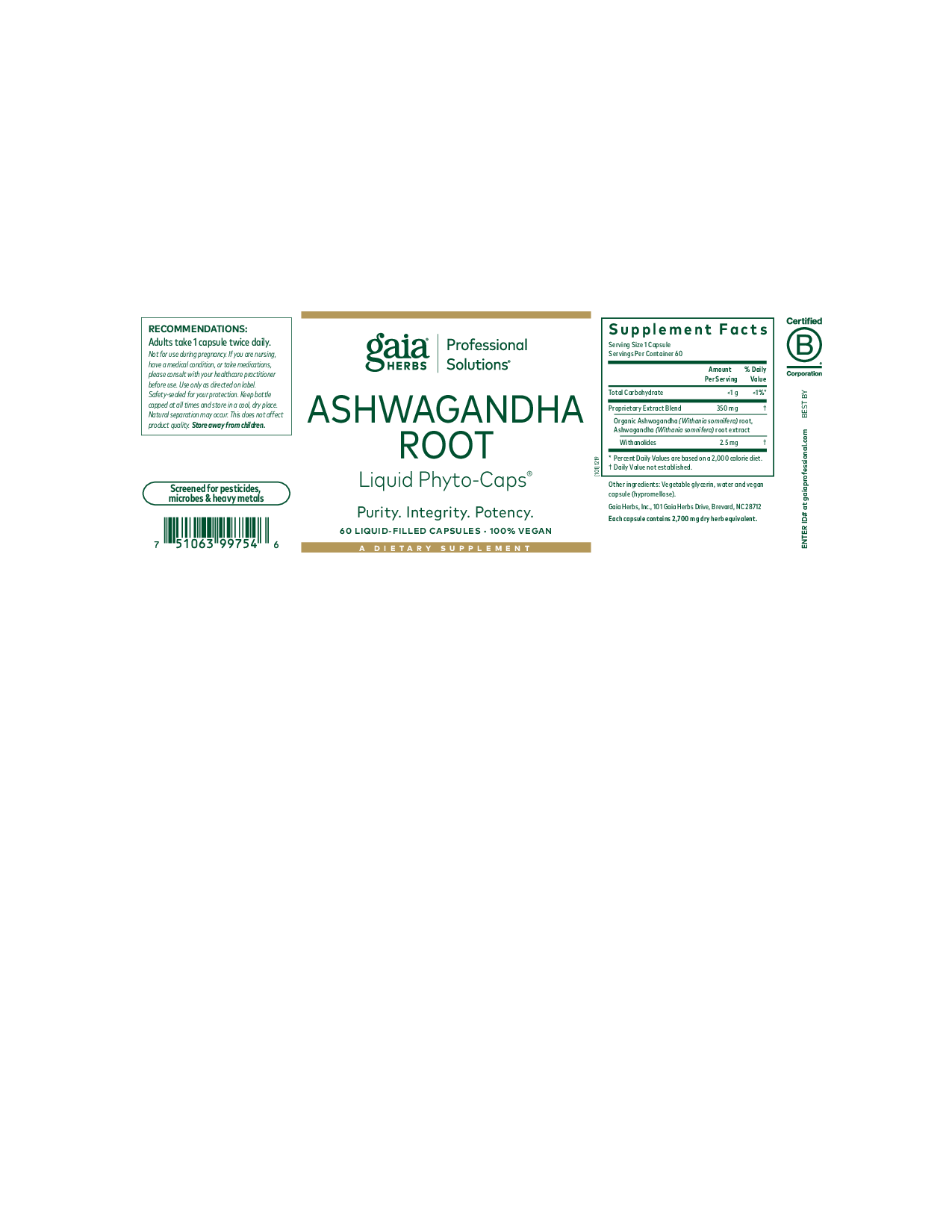 Gaia Herbs (Professional Solutions) Ashwagandha Root Liquid Phyto-Caps