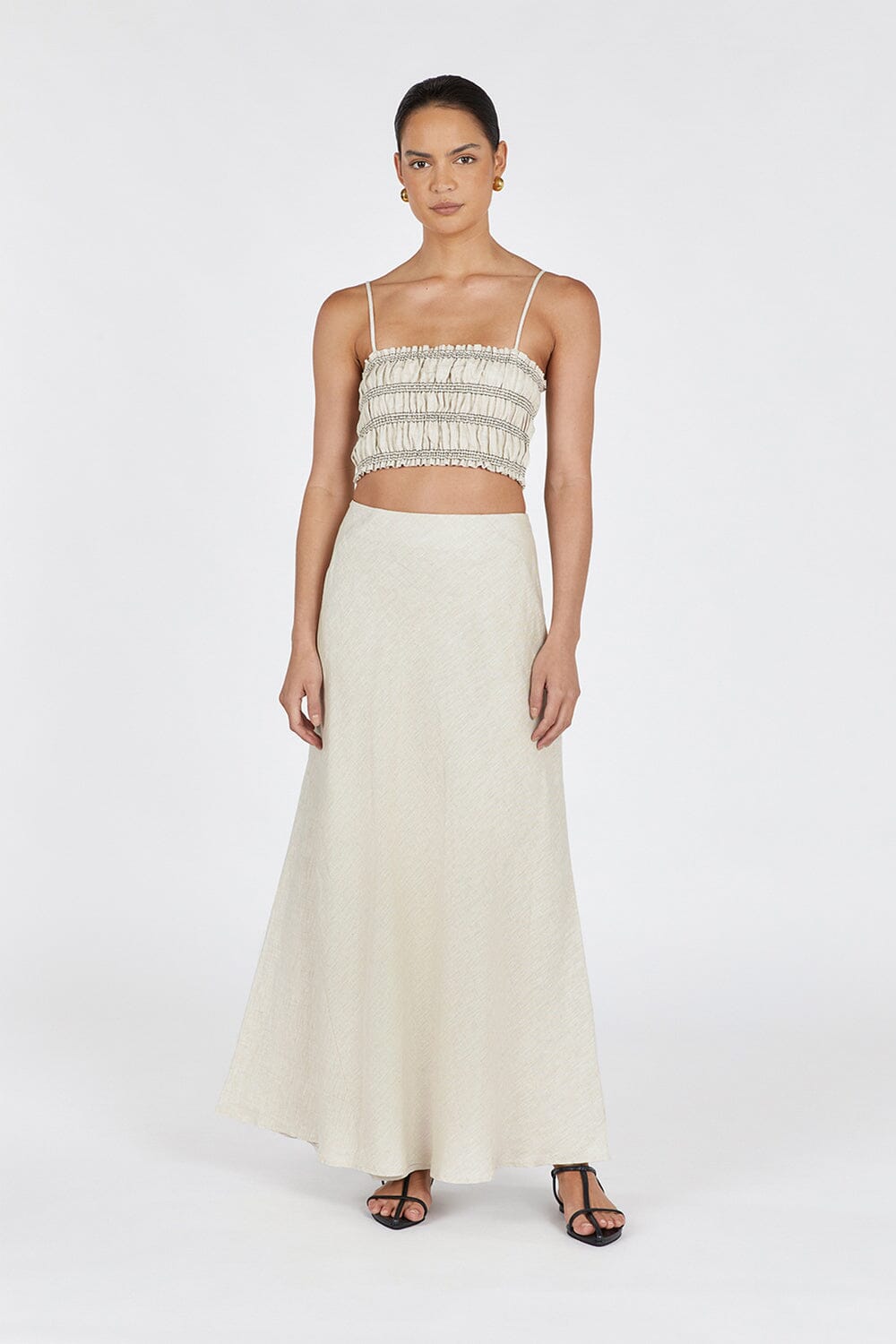 BIANCA NATURAL SHIRRED LINEN TOP Clothing DISSH Boutiques 12 NATURAL