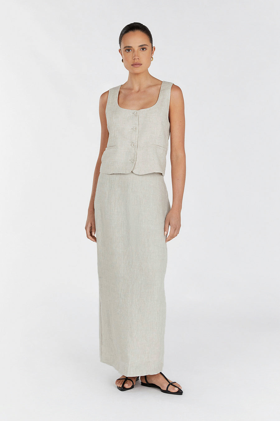 ROBERTS NATURAL LINEN MIDI SKIRT Clothing DISSH Boutiques
