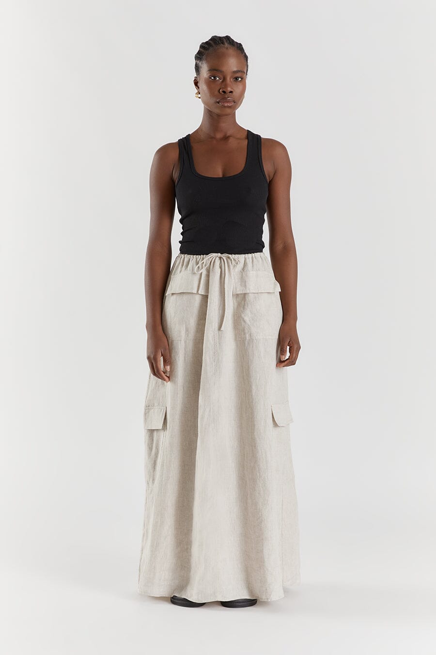 ISLA NATURAL LINEN CARGO MAXI SKIRT Clothing DISSH Boutiques 16 NATURAL
