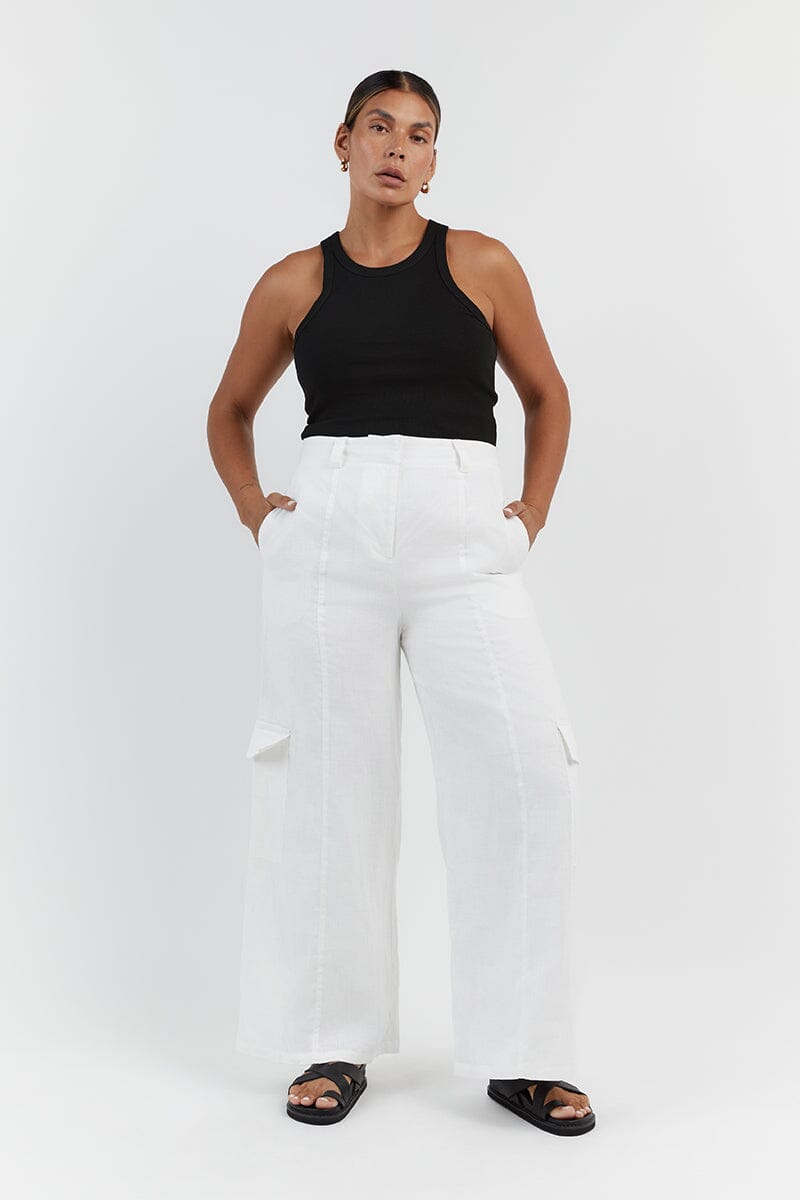 ISLA WHITE LINEN WIDE LEG PANT