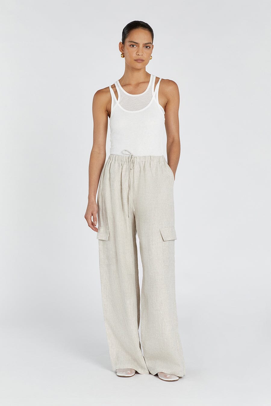 INGRID NATURAL LINEN CARGO PANT Clothing DISSH Boutiques 14 NATURAL