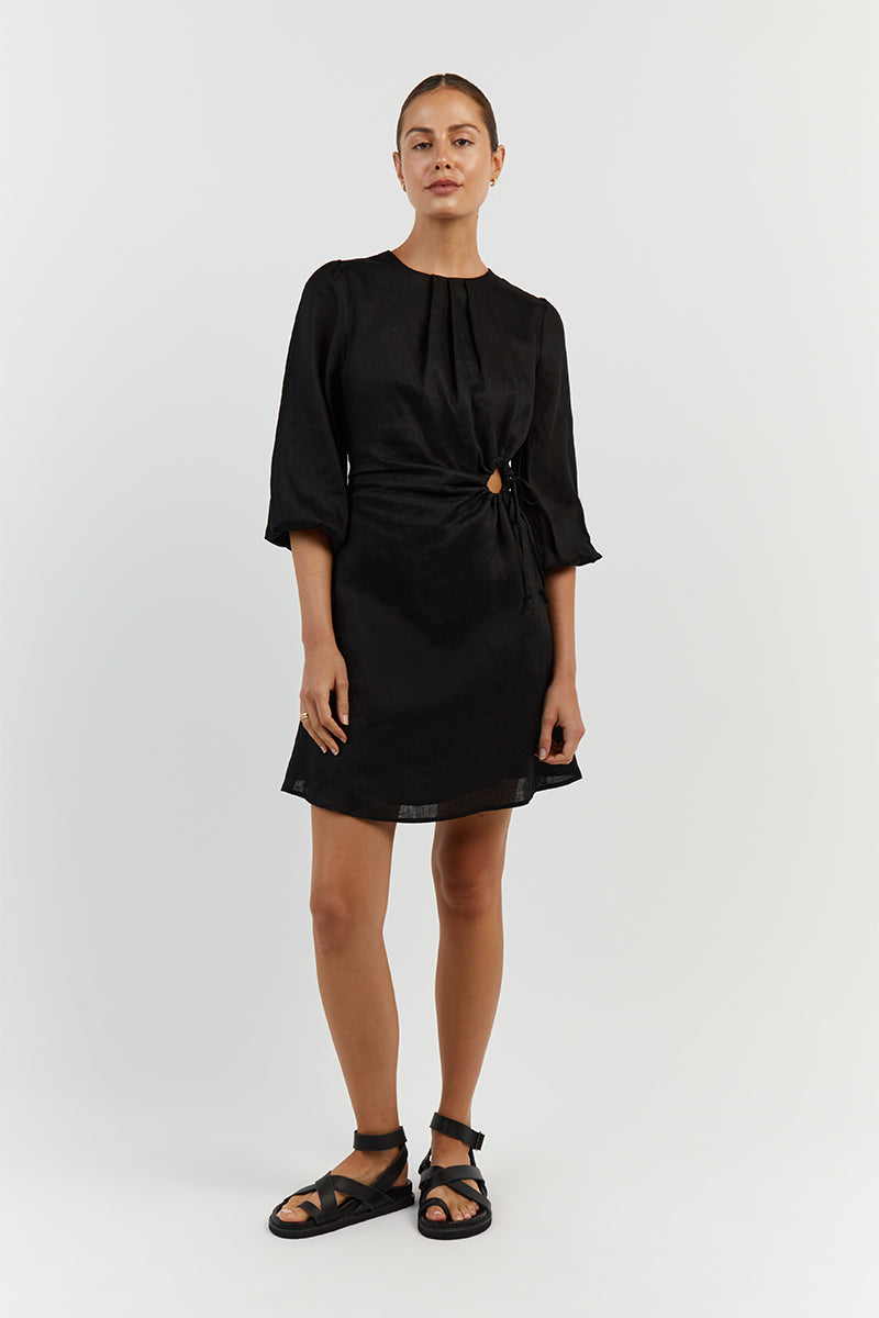 BEAU BLACK LINEN SLEEVED MINI DRESS Clothing DISSH Boutiques 6 BLACK