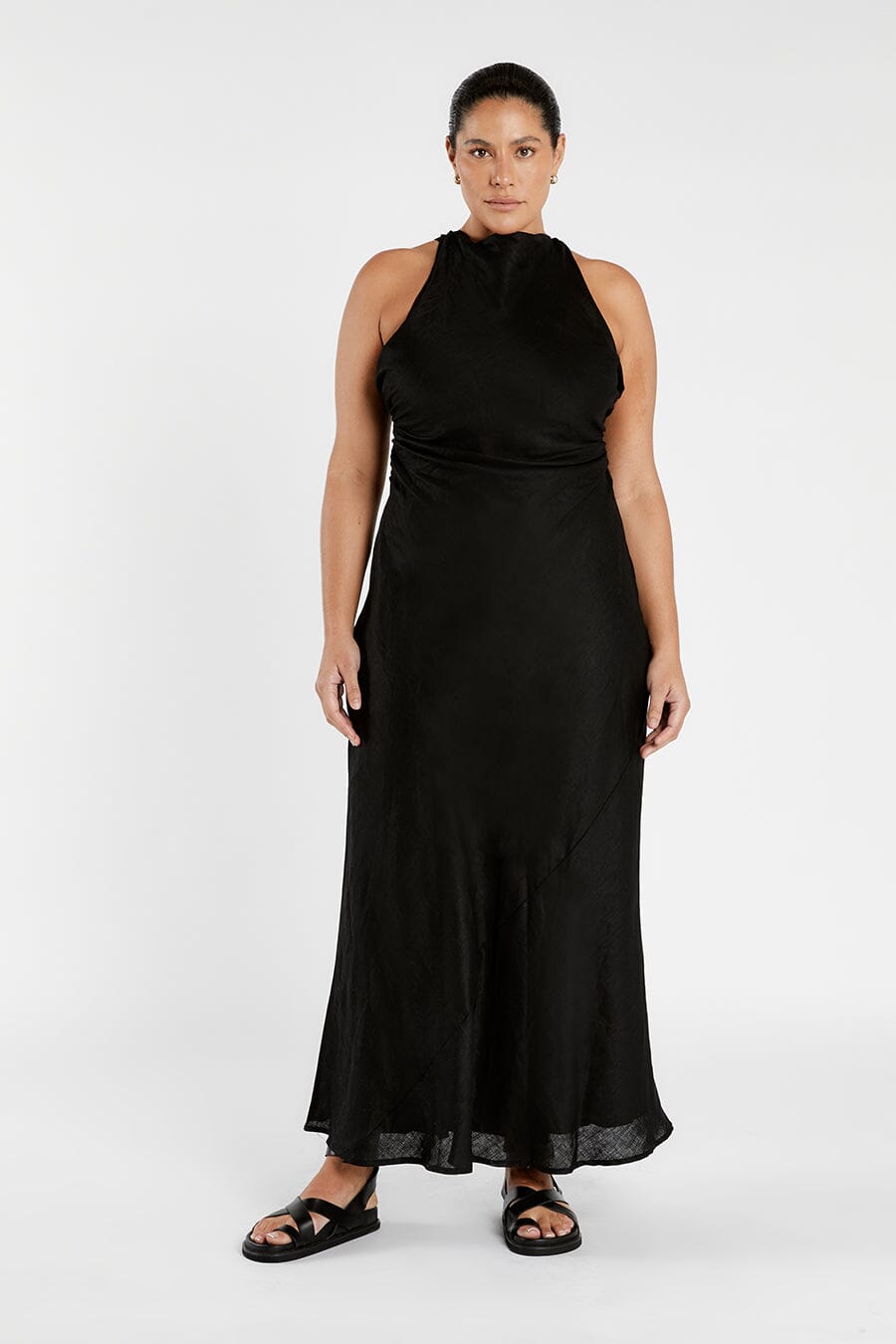 ROSE BLACK LINEN MAXI DRESS