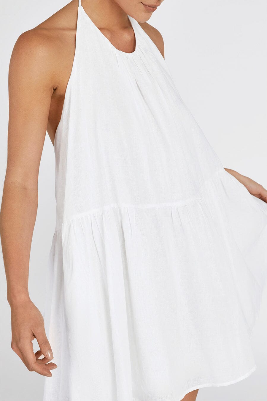 ARI WHITE LINEN HALTER MINI DRESS