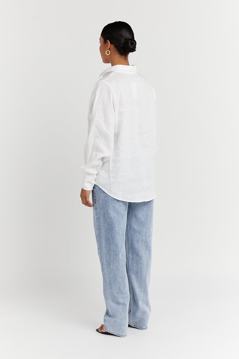CLOE WHITE LINEN SLEEVE SHIRT