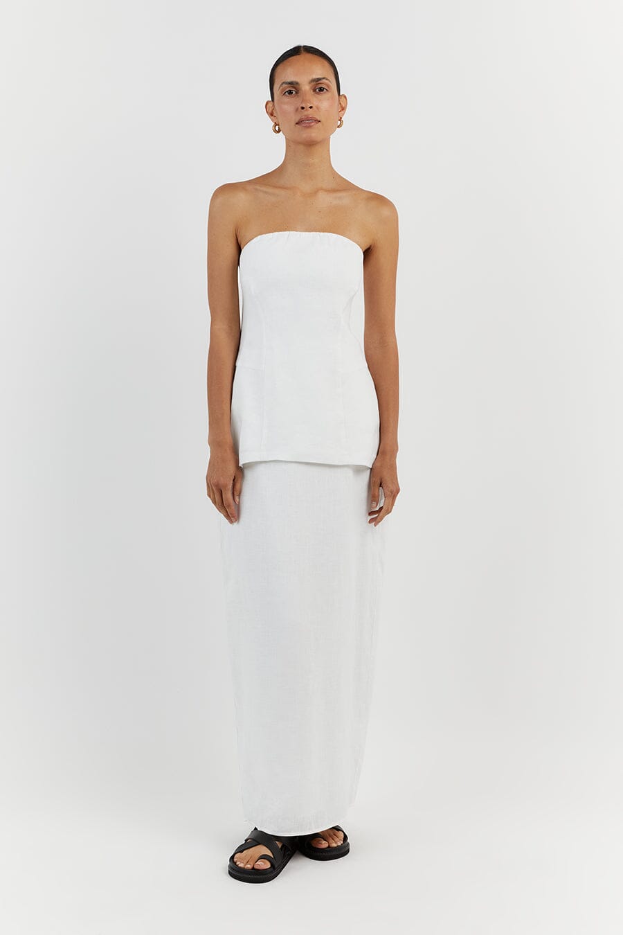 LARA WHITE LINEN STRAPLESS TOP Clothing DISSH Boutiques