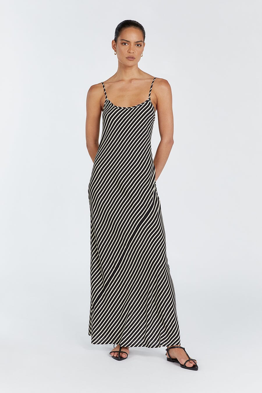 RORY STRIPE SCOOP MAXI DRESS Clothing DISSH Boutiques 12 BLACK
