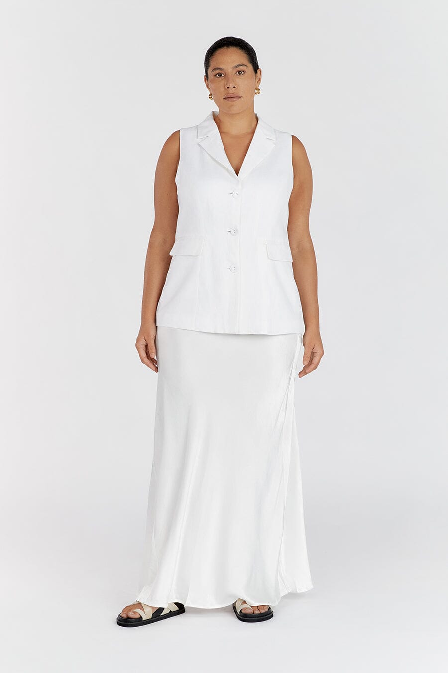 KRISTIN WHITE LINEN LONGLINE VEST