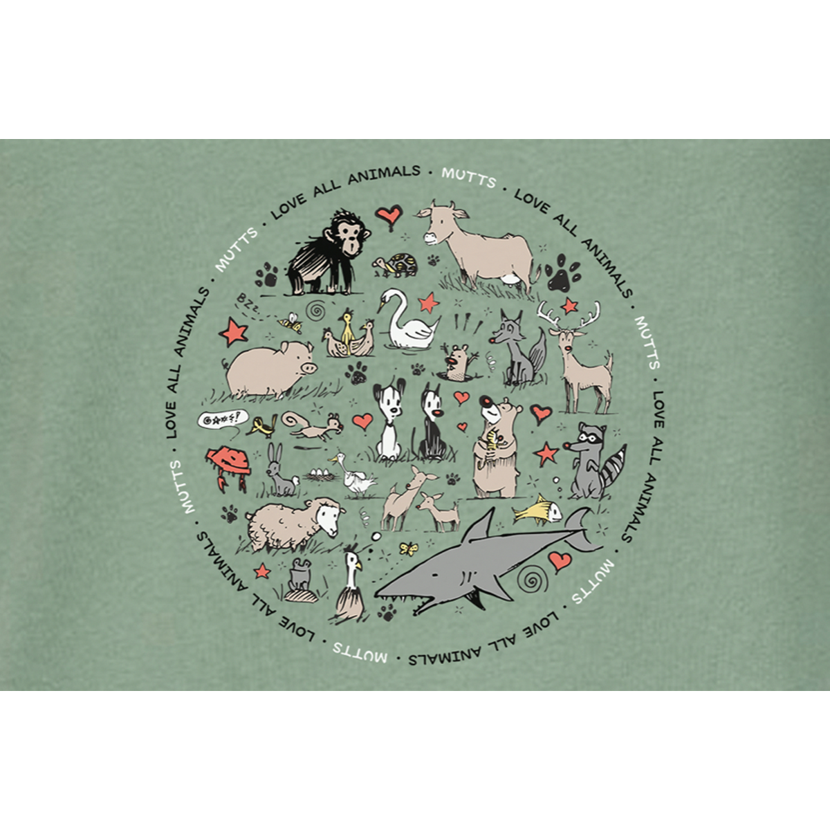 'Love All Animals' Sage Short Sleeve Tee