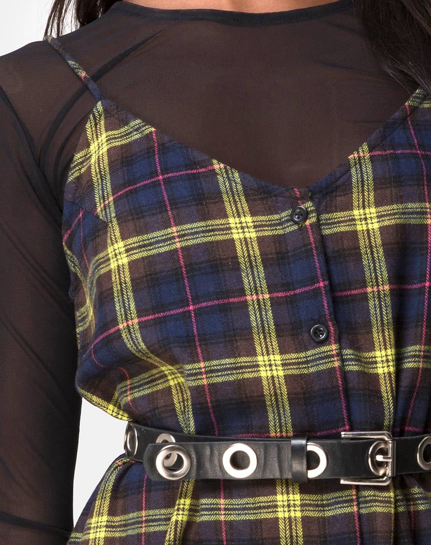 Sanna Slip Dress in Plaid Brown Yellow Check