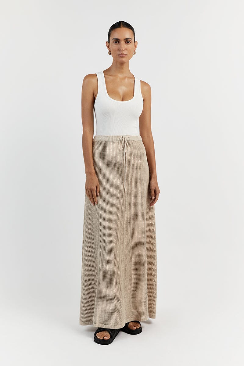 OPHELIA STONE CROCHET MIDI SKIRT Clothing DISSH Boutiques XS STONE