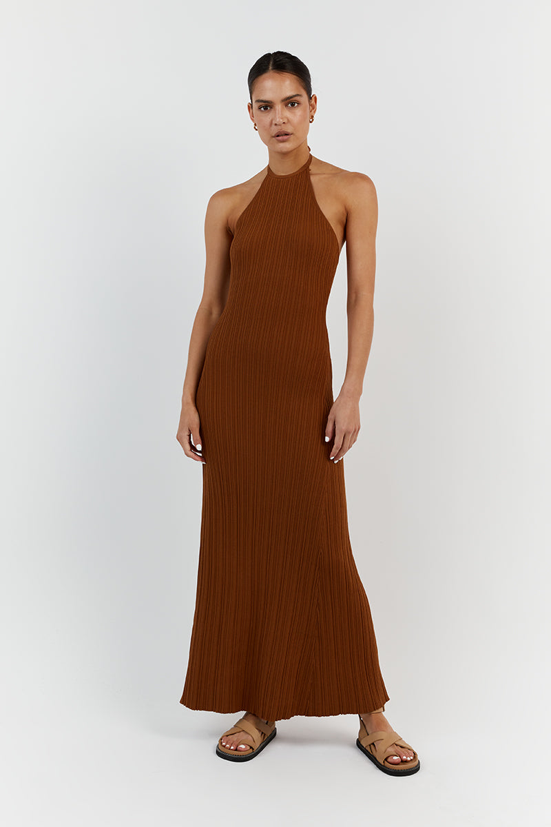 RILEY CARAMEL HIGH NECK KNIT DRESS Clothing DISSH Boutiques XXL CARAMEL
