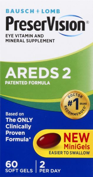 Bausch + Lomb PreserVision Eye AREDS 2 Vitamin & Mineral Supplement Softgels